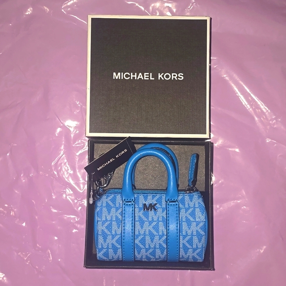 NIB Michael Kors aqua blue micro duffle keyfob purse - Picture 2 of 3